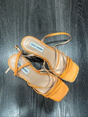 Steve Madden Orange Strappy Square-Toe Heels